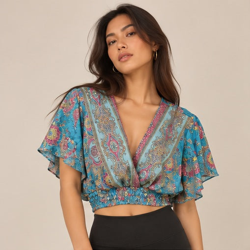 Turquoise Paisley Bobbins Top