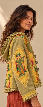 Olive Green Embroidered Hooded Jacket