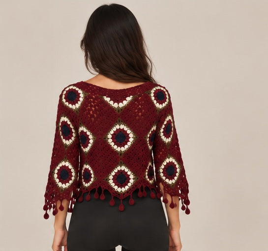 Burgundy Crochet Top – Bohemian Style