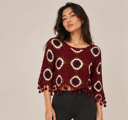 Burgundy Crochet Top – Bohemian Style