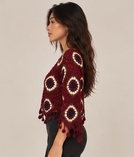 Burgundy Crochet Top – Bohemian Style