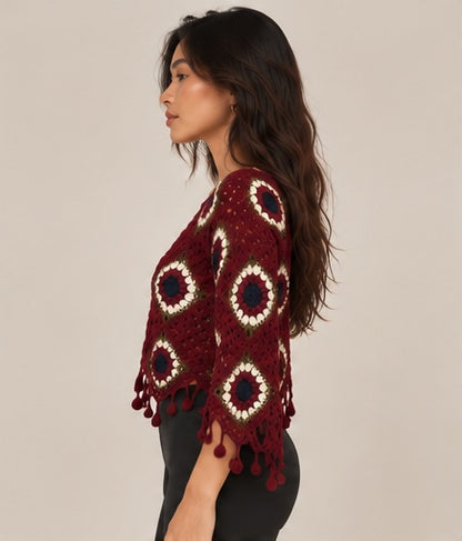 Burgundy Crochet Top – Bohemian Style