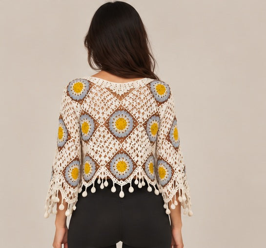 Beige and Mustard Crochet Top – Bohemian Style