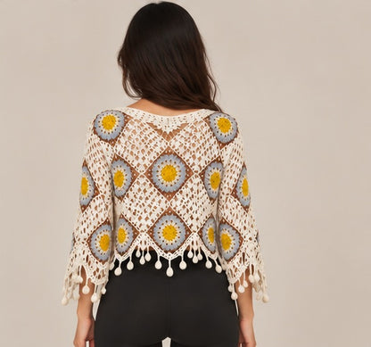 Beige and Mustard Crochet Top – Bohemian Style