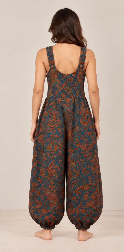 Teal & Rust Paisley Dungarees