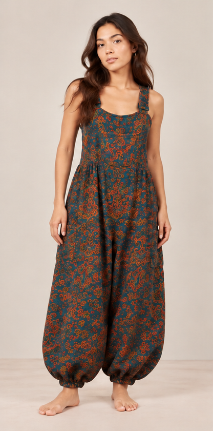 Teal & Rust Paisley Dungarees