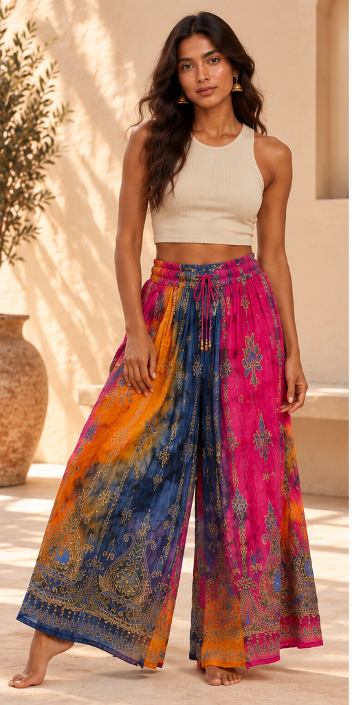 Multicolour Bohemian Wide-Leg Pants
