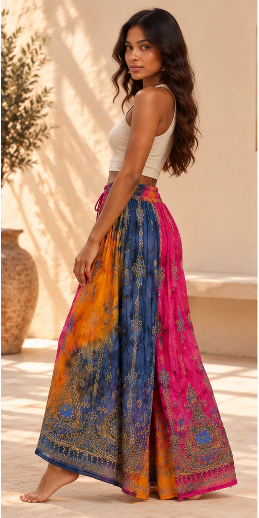 Multicolour Bohemian Wide-Leg Pants