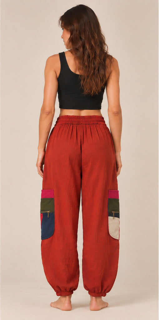 Terracotta &amp; Turquoise Patchwork Cargo Pants – Bohemian Style