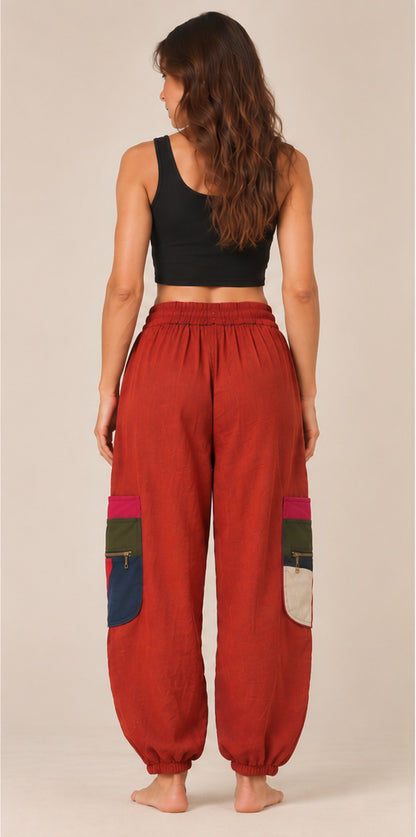 Terracotta &amp; Turquoise Patchwork Cargo Pants – Bohemian Style