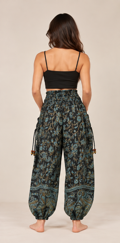 Black & Teal Paisley Harem Pants