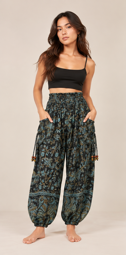 Black & Teal Paisley Harem Pants