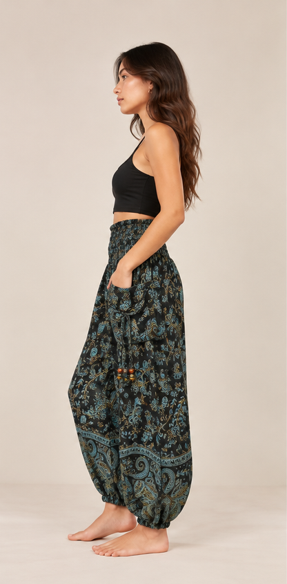 Black & Teal Paisley Harem Pants