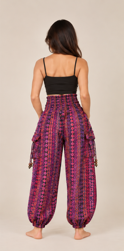 Purple & Pink Patterned Harem Pants