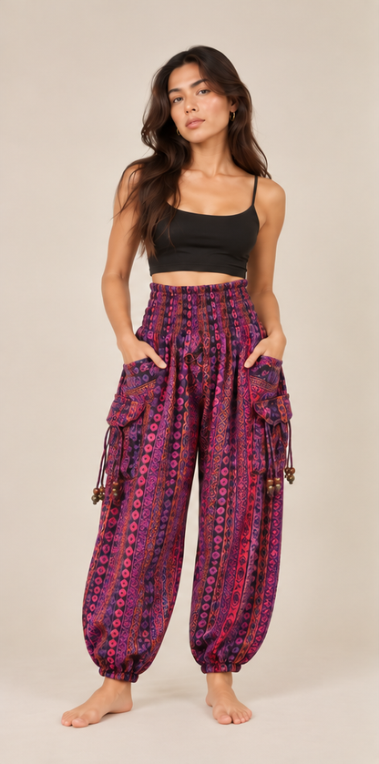 Purple & Pink Patterned Harem Pants