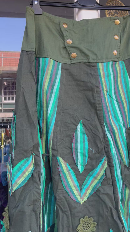 Green Gypsy Floral Patchwork Skirt