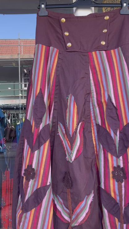 Brown Gypsy Floral Patchwork Skirt