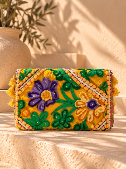 Yellow & Purple Embroidered Clutch Bag – Bohemian Style