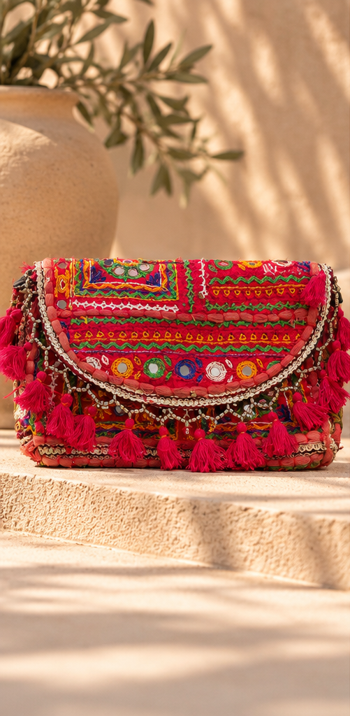 Red Embroidered Clutch Bag – Bohemian Style