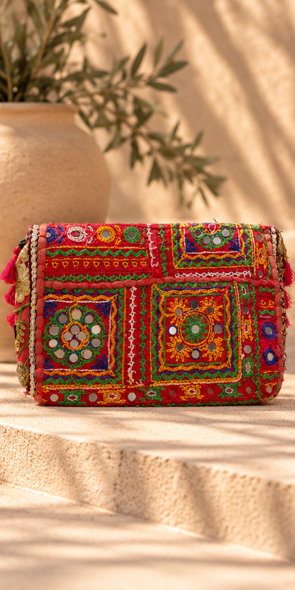Red Embroidered Clutch Bag – Bohemian Style