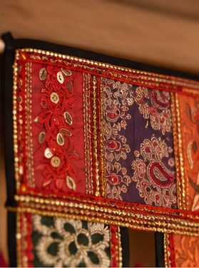 Red Patchwork Toran – Embroidered Door Hanging