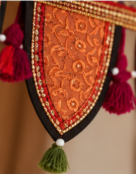 Red Patchwork Toran – Embroidered Door Hanging