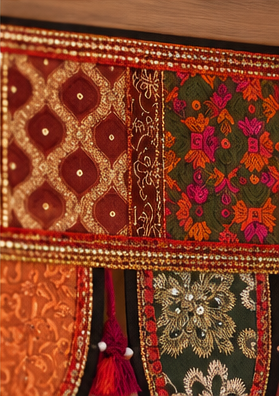 Red Patchwork Toran – Embroidered Door Hanging