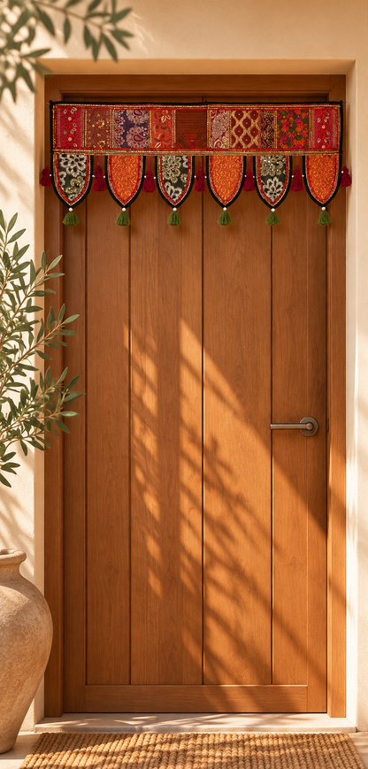 Red Patchwork Toran – Embroidered Door Hanging